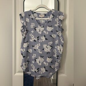 LOFT Women's Floral Top - Lavender and White